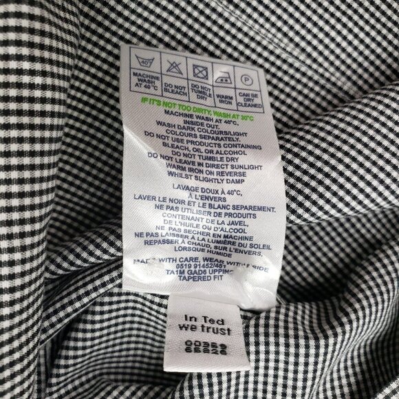 Ted Baker London Button Up Shirt Mens US XXL 6 Black Checker Long Sleeve Collar - Picture 8 of 11